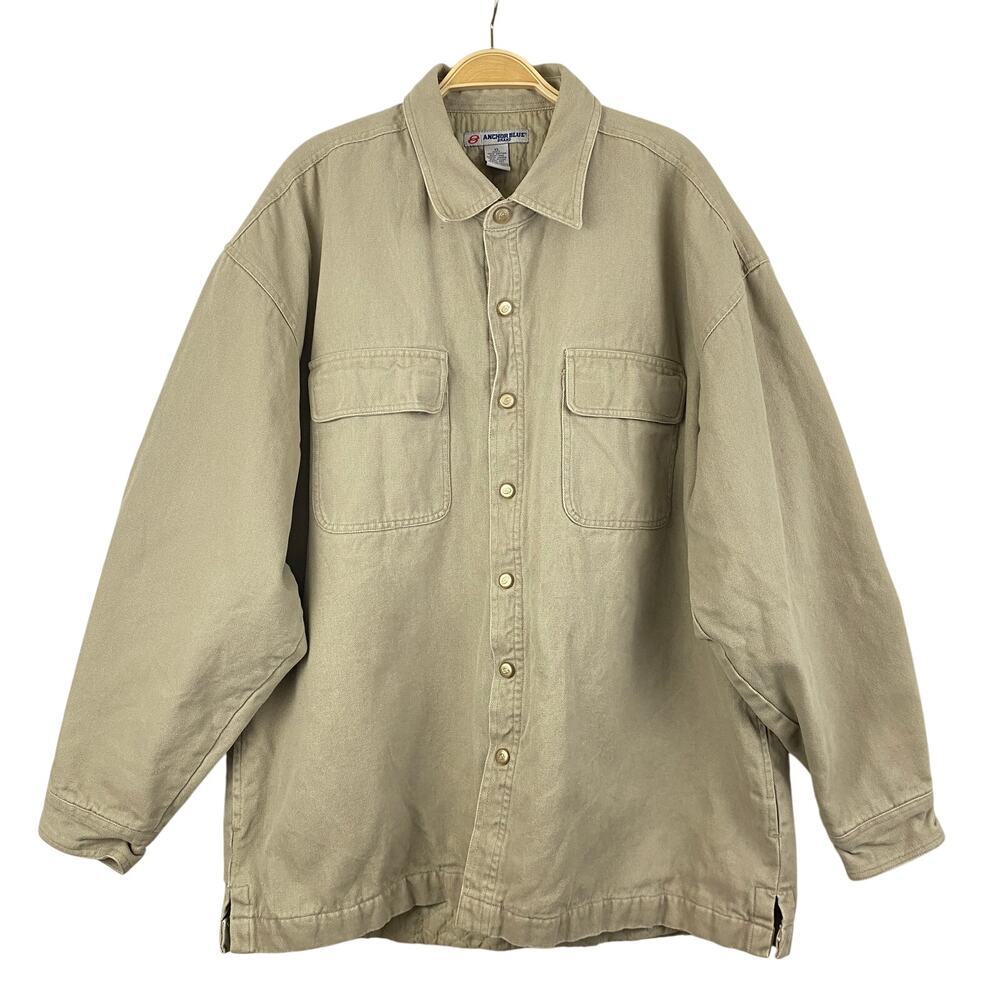 Anchor Blue Utility Canvas Shacket Shirt Jacket Men XL Stone Thick Cotton Work